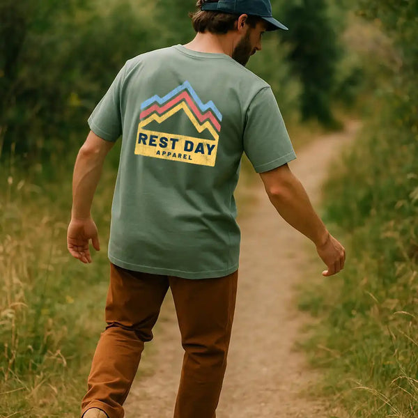 Organic Cotton Unisex Moss Green Mountain Trails T-Shirt