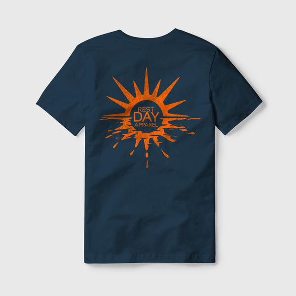 Organic Cotton Unisex Peacock Blue Melting Sun T-Shirt