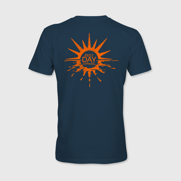 Organic Cotton Unisex Peacock Blue Melting Sun T-Shirt