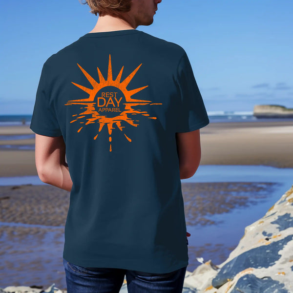 Organic Cotton Unisex Peacock Blue Melting Sun T-Shirt